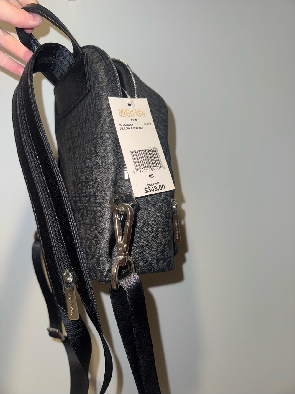 Michael Kors Black MK Logo Mini Backpack with Silver Hardware — “Erin”— NWT - Picture 2 of 5